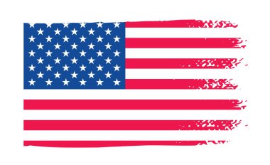 Suluboya fırça darbelerine sahip Amerika Birleşik Devletleri bayrağı desen ya da grunge doku tasarımı. Grunge US Flag vuruş efekti. ABD bayrak fırçası boyası 4 Temmuz Amerika Başkanları Günü 'nde kullanıldı.