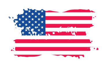 Suluboya fırça darbelerine sahip Amerika Birleşik Devletleri bayrağı desen ya da grunge doku tasarımı. Grunge US Flag vuruş efekti. ABD bayrak fırçası boyası 4 Temmuz Amerika Başkanları Günü 'nde kullanıldı.