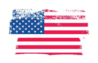 Grunge US Flag fırça darbesi etkisi ya da suluboya fırça darbeleri desenli Amerikan bayrağı kırmızı ve mavi renk. Grunge desen tasarımı USA Flag. vektör illüstrasyonu.