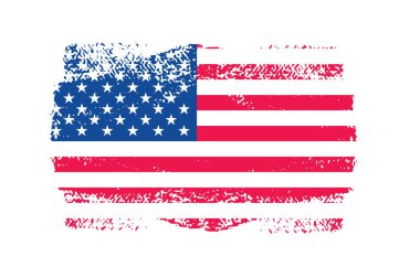 Grunge US Flag fırça darbesi etkisi ya da suluboya fırça darbeleri desenli Amerikan bayrağı kırmızı ve mavi renk. Grunge desen tasarımı USA Flag. vektör illüstrasyonu.