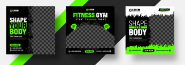 suluboya fırça darbeleri desen fitness spor salonu sosyal medya afiş şablonu siyah ve yeşil renkli. Grunge fırça darbesi egzersiz fitness ve spor sosyal medya post pankart paketi.