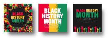 Afro-Amerikan Siyah tarihi renkli harfler sosyal medya afiş tasarım şablonu seti. Amerika Birleşik Devletleri ve Kanada 'da Şubat ayında kutlandı. Haziran Bağımsızlık Günü 'nde. Kwanzaa