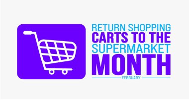 Şubat ayında Süpermarket Ay 'a Dönüş Arabaları' nın arka plan şablonu var. Tatil konsepti. arkaplan, pankart, kart ve metin yazma ve standart renk ile poster tasarım şablonu.