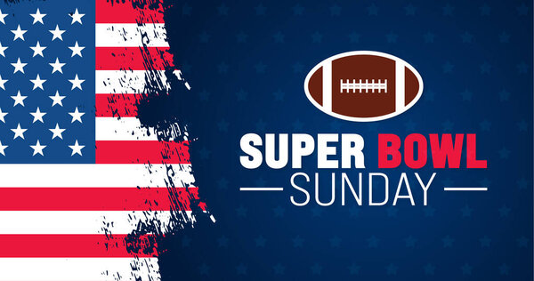 February is Super Bowl Sunday background template. football ball banner. Holiday concept. use to background, banner, placard, card, and poster design template with text inscription and standard color.