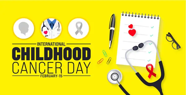 Februari International Childhood Cancer Day Achtergrond Template Vakantie Concept Gebruiken — Stockvector
