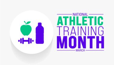 March Ulusal Atletizm Eğitim Ayı 'nın arka plan şablonu. Tatil konsepti. arkaplan, pankart, kart ve yazı ve standart renk içeren poster tasarım şablonu için kullan. vektör