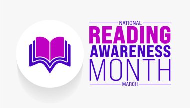 March, Ulusal Okuma Bilinci Ay şablonudur. Tatil konsepti. arkaplan, pankart, kart ve yazı ve standart renk içeren poster tasarım şablonu için kullan. vektör