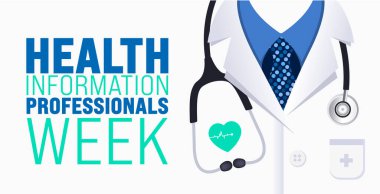 March, Sağlık Bilgileri Profesyonelleri Haftası şablonu. Tatil konsepti. Metin yazma ve standart renk ile arkaplan, pankart, kart ve poster tasarım şablonu için kullan.