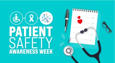 March, Hasta Güvenliği Farkındalığı Haftası şablonu. Tatil konsepti. arkaplan, pankart, kart ve yazı ve standart renk içeren poster tasarım şablonu için kullan. vektör