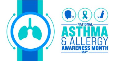 May, Astım ve Alerji Farkındalığı Ayı 'nın arka plan şablonu. Tatil konsepti. arkaplan, pankart, kart ve yazı ve standart renk içeren poster tasarım şablonu için kullan. vektör