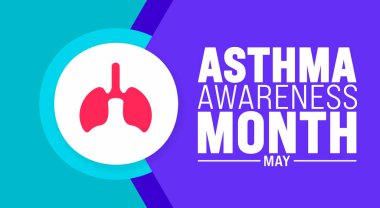 Mayıs, Astım Bilinci Ay 'ın arka plan şablonudur. Tatil konsepti. arkaplan, pankart, kart ve yazı ve standart renk içeren poster tasarım şablonu için kullan. vektör illüstrasyonu.