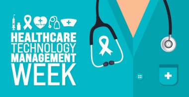 Sağlık Teknolojisi Yönetim Haftası şablonu. Tatil konsepti. arkaplan, pankart, kart ve yazı ve standart renk içeren poster tasarım şablonu için kullan. vektör 