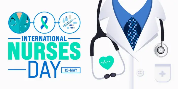 Mei International Nurses Day Achtergrond Sjabloon Verpleegkundige Jurk Medisch Gezondheidszorg — Stockvector