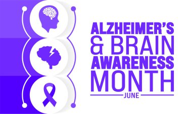 June, Alzheimer ve Beyin Farkındalığı Ayı arka plan şablonu. Tatil konsepti. Metin yazma ve standart renk ile arkaplan, pankart, kart ve poster tasarım şablonu için kullan.