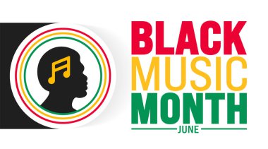 Haziran, Afrikalı Amerikan Müzik Takdir Ayı veya siyah müzik ayının arka plan şablonu. Tatil konsepti. arkaplan, pankart, kart ve metin yazma ile poster tasarım şablonu için kullan 