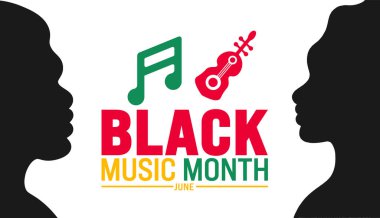 Haziran, Afrikalı Amerikan Müzik Takdir Ayı veya siyah müzik ayının arka plan şablonu. Tatil konsepti. arkaplan, pankart, kart ve metin yazma ile poster tasarım şablonu için kullan 