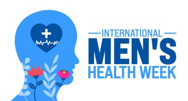 June Uluslararası Erkekler Sağlık Haftası şablonu. Tatil konsepti. Metin yazma ve standart renk ile arkaplan, pankart, kart ve poster tasarım şablonu için kullan.