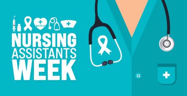 June, Hemşirelik Yardımcıları Haftası şablonu. Tatil konsepti. Metin yazma ve standart renk ile arkaplan, pankart, kart ve poster tasarım şablonu için kullan.