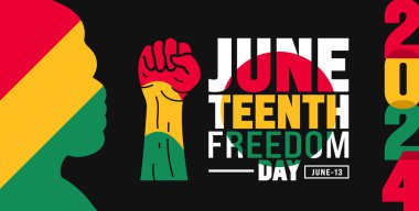 13 Haziran, Haziran Özgürlük Günü Afrika kökenli siyahi adam şablonu. Tatil konsepti. arkaplan, pankart, pankart, kart ve poster tasarım şablonu için kullan.