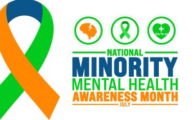 Temmuz, Ulusal Azınlık Akıl Sağlığı Farkındalığı Ayı şablonu. Tatil konsepti. arkaplan, pankart, pankart, kart ve poster tasarım şablonu için kullan.