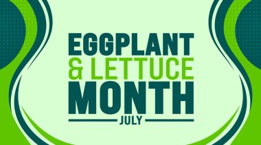 Temmuz, patlıcan ve marul ayının arka plan şablonu. Tatil konsepti. arkaplan, pankart, kart ve yazı ve standart renk içeren poster tasarım şablonu için kullan. vektör