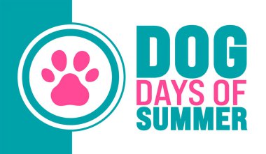 Temmuz ayı, Köpek Günleri 'nin arka plan şablonu ve şirin köpek ayak izleri. Tatil konsepti. Metin yazma ve standart renk ile arkaplan, pankart, kart ve poster tasarım şablonu için kullan.