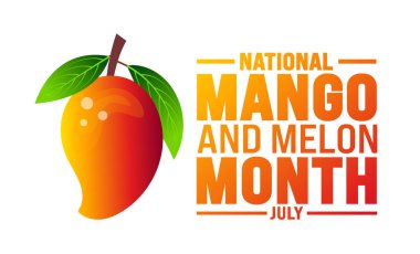 Temmuz, National Mango ve Melon Moon 'un arka plan şablonu. Tatil konsepti. arkaplan, pankart, kart ve yazı ve standart renk içeren poster tasarım şablonu için kullan. vektör