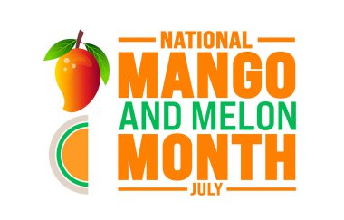 Temmuz, National Mango ve Melon Moon 'un arka plan şablonu. Tatil konsepti. arkaplan, pankart, kart ve yazı ve standart renk içeren poster tasarım şablonu için kullan. vektör