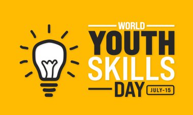 15 Temmuz Dünya Gençlik Yetenekleri Günü ampul ikonlu şablon. Tatil konsepti. Metin yazımlı bir arkaplan, pankart, kart ve poster tasarım şablonu kullan