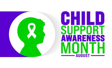 Çocuk Desteği Bilinci Ayı her yıl Ağustos ayında uygulanır. Tatil konsepti. Arkaplan, pankart, poster, pankart, tasarım şablonu için şablon standart renk ile benzersiz şekiller.