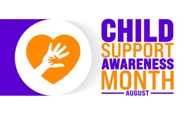 Çocuk Desteği Bilinci Ayı her yıl Ağustos ayında uygulanır. Tatil konsepti. Arkaplan, pankart, poster, pankart, tasarım şablonu için şablon standart renk ile benzersiz şekiller.