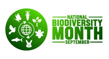 Biyolojik Çeşitlilik her yıl eylülde gözlemlenir. Tatil konsepti. Arkaplan, pankart, poster, pankart, tasarım şablonu için şablon standart renk ile benzersiz şekiller.