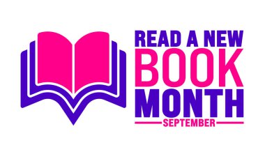 Eylül ayında her yıl yeni bir kitap ayı gözlemlenir. Tatil konsepti. Arkaplan, pankart, poster, pankart, tasarım şablonu için şablon standart renk ile benzersiz şekiller.