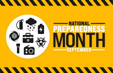 Ulusal Hazırlık Ayı her yıl eylülde gözlemlenir. Tatil konsepti. Arkaplan, pankart, poster, pankart, tasarım şablonu için şablon standart renk ile benzersiz şekiller.