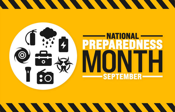 Ежегодно в сентябре отмечается Месяц национальной готовности. Концепция праздника. Шаблон для фона, баннера, открытки, плаката, плаката, шаблона дизайна с уникальными формами стандартного цвета.