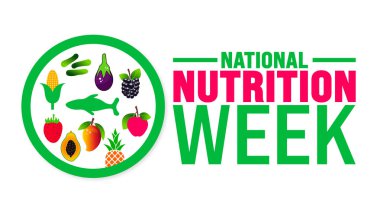 Ulusal Beslenme Haftası her yıl eylülde kutlanır. Tatil konsepti. Arkaplan, pankart, poster, pankart, tasarım şablonu için şablon standart renk ile benzersiz şekiller.