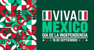 16 Eylül Meksika Bağımsızlık Günü geometrik şekilli arka plan ya da pankart tasarım şablonu. Da de la Bağımsız Meksika geçmişi. Tatil kavramı.