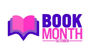 Ulusal Kitap Ayı arka planı veya afiş tasarım şablonu her yıl ekim ayında gözlemlenir. Tatil konsepti. Kart, poster, pankart, şablon için şablon. 10 saniye.