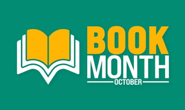 Ulusal Kitap Ayı arka planı veya afiş tasarım şablonu her yıl ekim ayında gözlemlenir. Tatil konsepti. Kart, poster, pankart, şablon için şablon. 10 saniye.