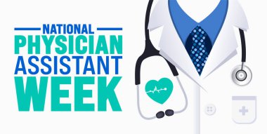 Ulusal Hekim Asistanı Haftası arka planı veya afiş tasarım şablonu her yıl ekim ayında gözlemlenir. Tatil konsepti. Kart, poster, pankart, şablon için şablon. 10 saniye.