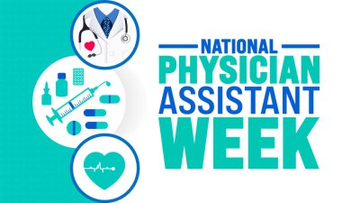 Ulusal Hekim Asistanı Haftası arka planı veya afiş tasarım şablonu her yıl ekim ayında gözlemlenir. Tatil konsepti. Kart, poster, pankart, şablon için şablon. 10 saniye.