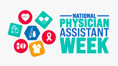 Ulusal Hekim Asistanı Haftası arka planı veya afiş tasarım şablonu her yıl ekim ayında gözlemlenir. Tatil konsepti. Kart, poster, pankart, şablon için şablon. 10 saniye.