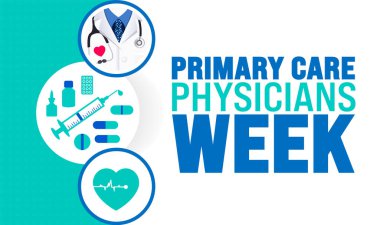 İlköğretim Doktorları Haftası arka planı veya afiş tasarım şablonu her yıl ekim ayında gözlemlenir. Tatil konsepti. Kart, poster, pankart, şablon için şablon. 10 saniye.