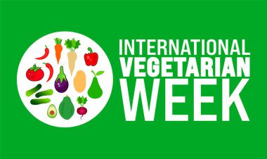 Uluslararası Vejetaryen Haftası arka planı veya afiş tasarım şablonu her yıl ekim ayında gözlemlenir. Tatil konsepti. Kart, poster, pankart, şablon için şablon. 10 saniye.