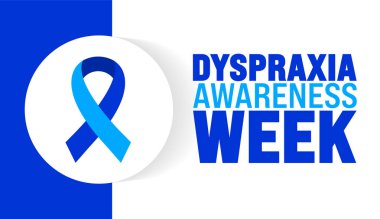 Disspraxia farkındalık haftası arka planı veya bayrak tasarım şablonu her yıl ekim ayında gözlemlenir. Tatil konsepti. Kart, poster, pankart, şablon için şablon. 10 saniye.