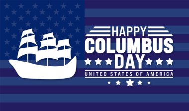 Columbus Günü arkaplanınız ya da Columbus yelkenli gemisiyle birlikte afiş tasarımı şablonunuz kutlu olsun. ABD bayrağıyla Columbus Günü kutlama arkaplanı. Columbus yelkenli gemi arka planı, poster, bayrak, kart tasarımı.