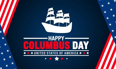Columbus Günü arkaplanınız ya da Columbus yelkenli gemisiyle birlikte afiş tasarımı şablonunuz kutlu olsun. ABD bayrağıyla Columbus Günü kutlama arkaplanı. Columbus yelkenli gemi arka planı, poster, bayrak, kart tasarımı.