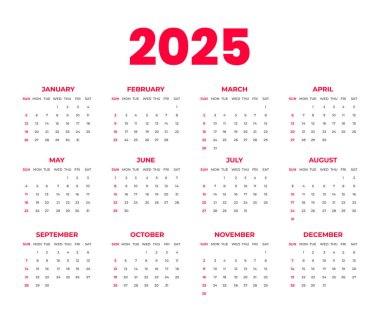 Takvim 2025, takvim haftası pazar günü başlıyor. şirket işi 2025 duvar takvimi tasarım şablonu.