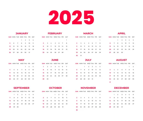 Takvim 2025, takvim haftası pazar günü başlıyor. şirket işi 2025 duvar takvimi tasarım şablonu.