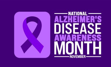 Ulusal Alzheimer Hastalık Bilinci Ay arka planı veya bayrak tasarım şablonu her yıl Kasım ayında gözlemlenir. Tatil konsepti. Kart, poster, pankart, şablon için şablon.